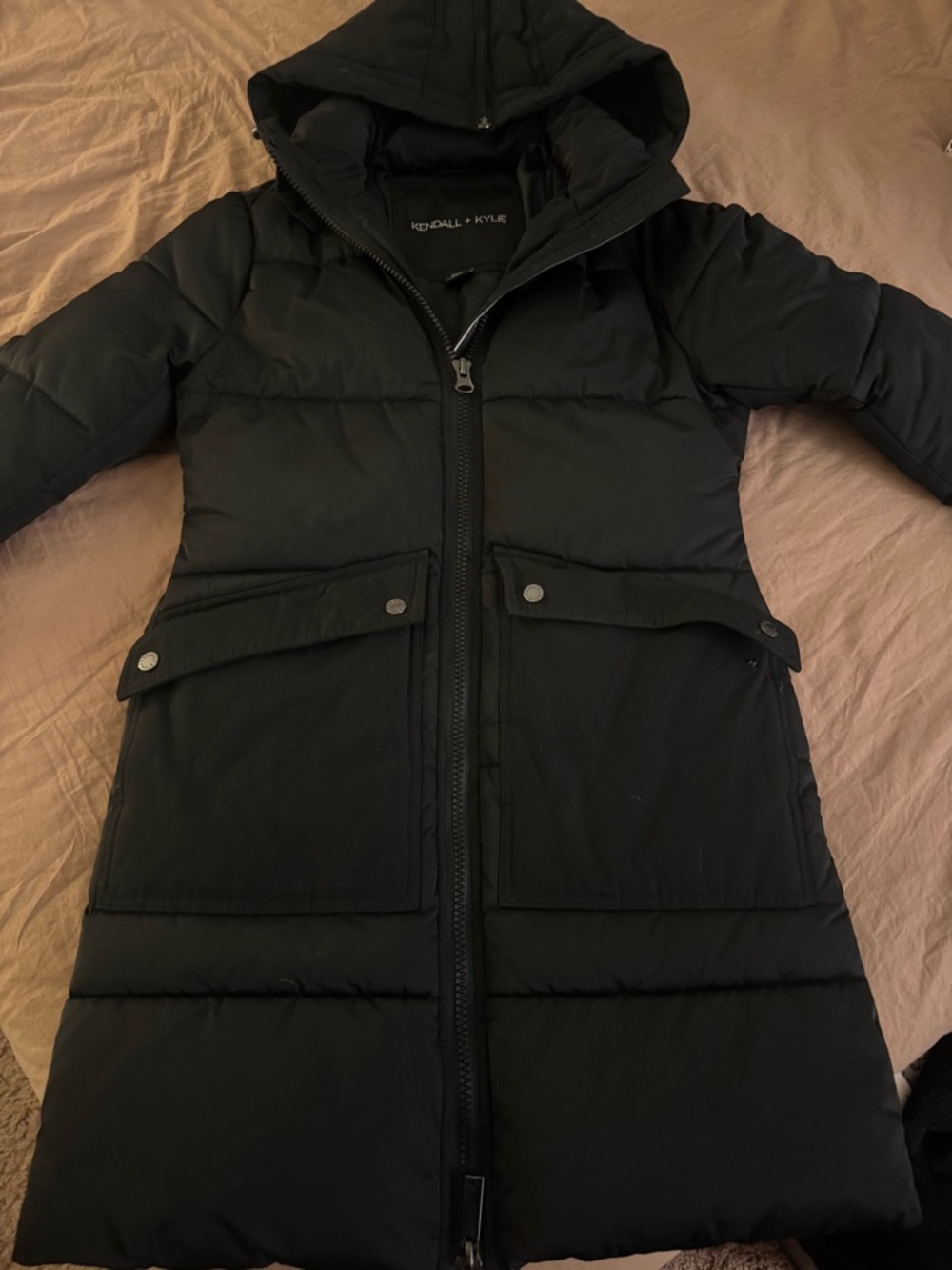 Kendall & Kylie Women's Long Black Winter Puffer Coat